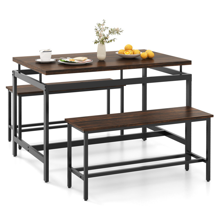 3 Pieces Dining Table Set with Wooden Kitchen Table and 2 Benches - Gallery View 1 of 9