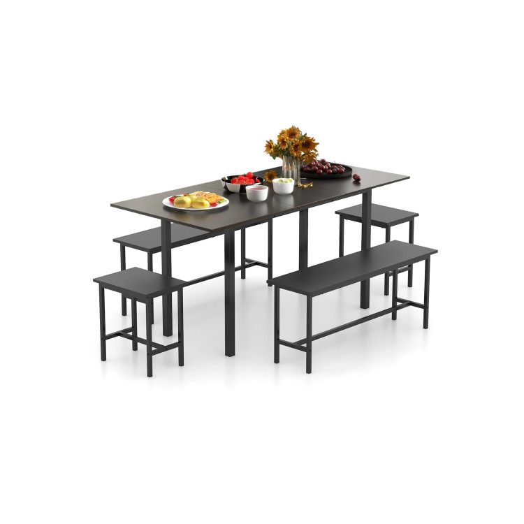 5 Piece Dining Table Set for 4-6 with 2 Benches & 2 Stools for Kitchen Dining Room - Gallery View 1 of 7