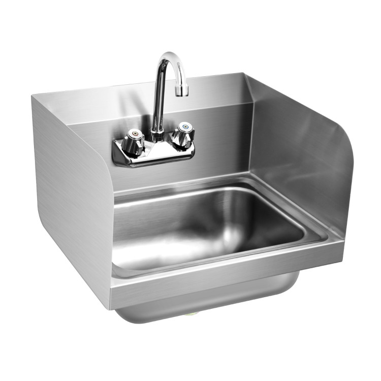 Stainless Steel Sink Wall Mount Hand Washing Sink with Faucet and Side SplashCostway Gallery View 1 of 11