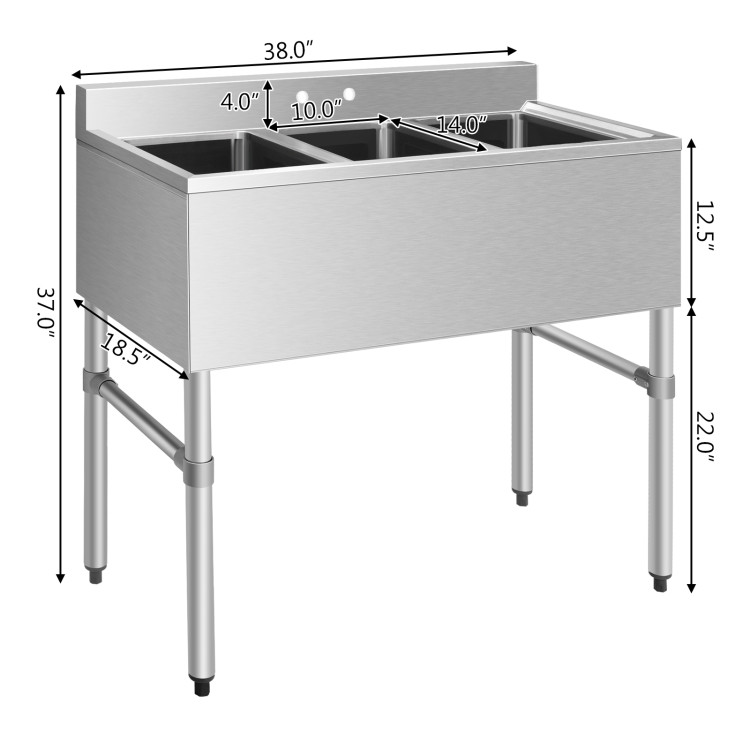 Stainless Steel Utility Sink with 3 Compartment Commercial Kitchen SinkCostway Gallery View 4 of 10
