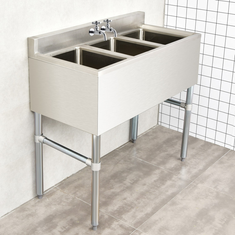 Stainless Steel Utility Sink with 3 Compartment Commercial Kitchen SinkCostway Gallery View 7 of 10