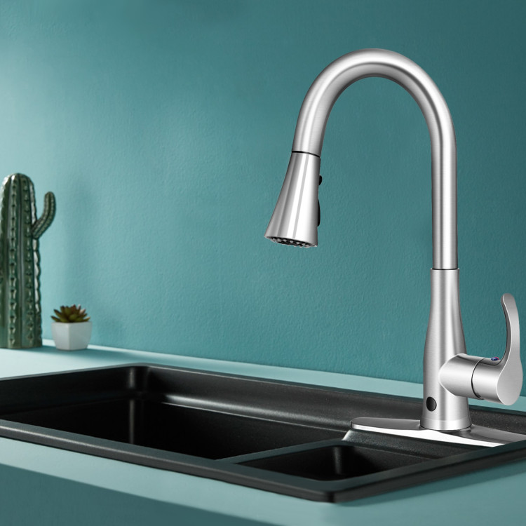 Touchless Kitchen Faucet with 360° Swivel Single Handle Sensor and 3 Mode SprayerCostway Gallery View 2 of 12