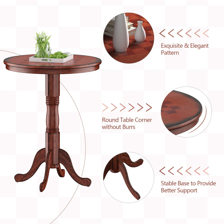 42 Inch Wooden Round Pub Pedestal Side Table with ChessboardCostway Gallery View 5 of 12