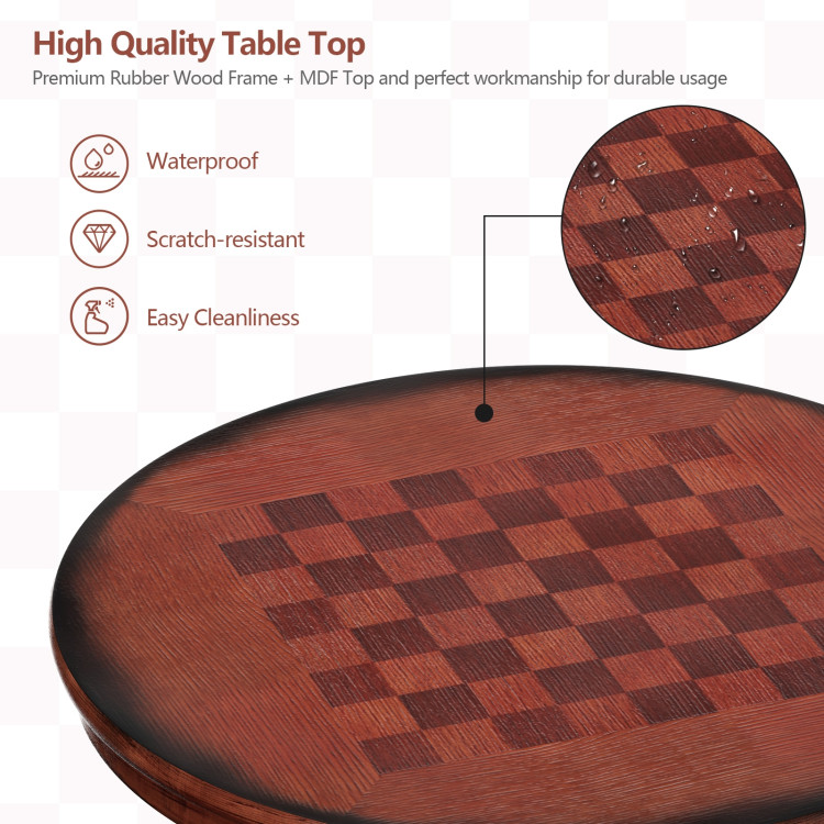 42 Inch Wooden Round Pub Pedestal Side Table with ChessboardCostway Gallery View 10 of 12