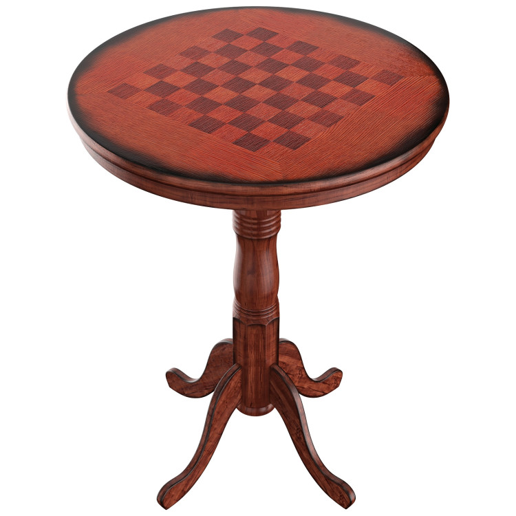 42 Inch Wooden Round Pub Pedestal Side Table with ChessboardCostway Gallery View 4 of 12