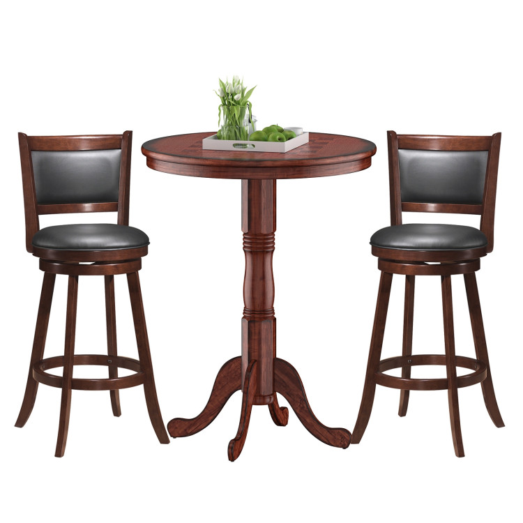 42 Inch Wooden Round Pub Pedestal Side Table with ChessboardCostway Gallery View 9 of 12