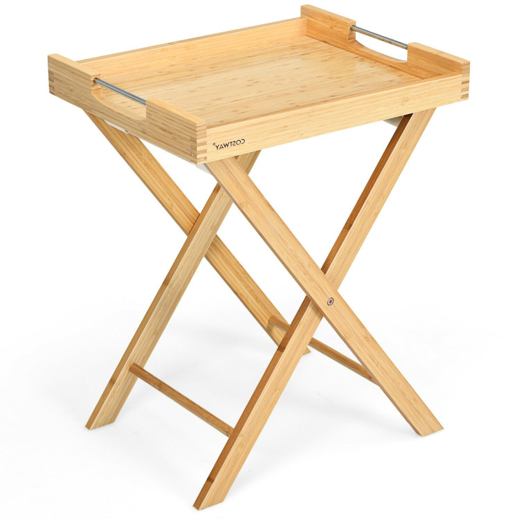 Bamboo Lipped Multi-Functional Snack Side Table-NaturalCostway Gallery View 1 of 12
