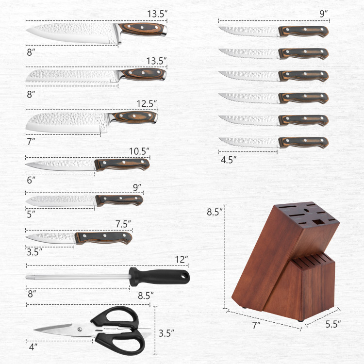 Costway 16-Piece Kitchen Knife Set Stainless Steel Knife Block Set