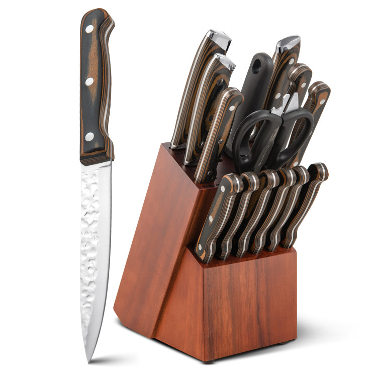 16-Piece Stainless Steel Kitchen Knife Set with Sharpener - Costway