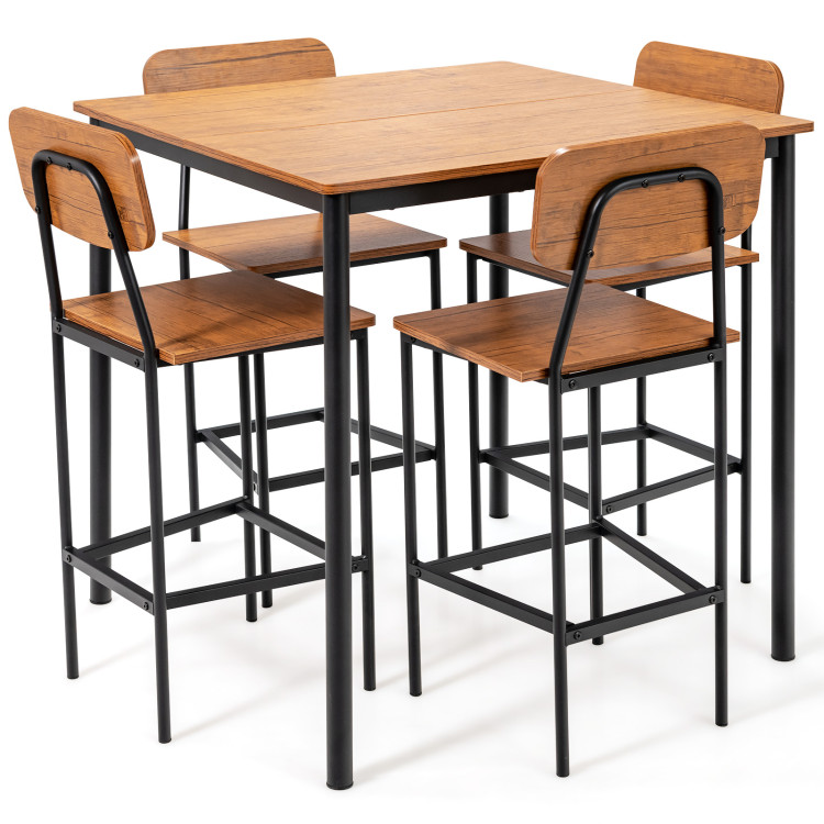 5-Piece Industrial Dining Table Set with Counter Height Table and 4 Bar Stools-WalnutCostway Gallery View 7 of 10