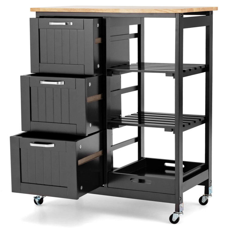 Rolling Kitchen Island Utility Storage Cart with 3 Large Drawers-BlackCostway Gallery View 9 of 10