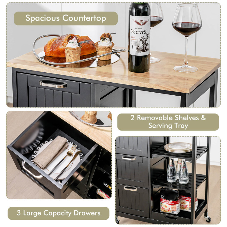 Rolling Kitchen Island Utility Storage Cart with 3 Large Drawers-BlackCostway Gallery View 10 of 10