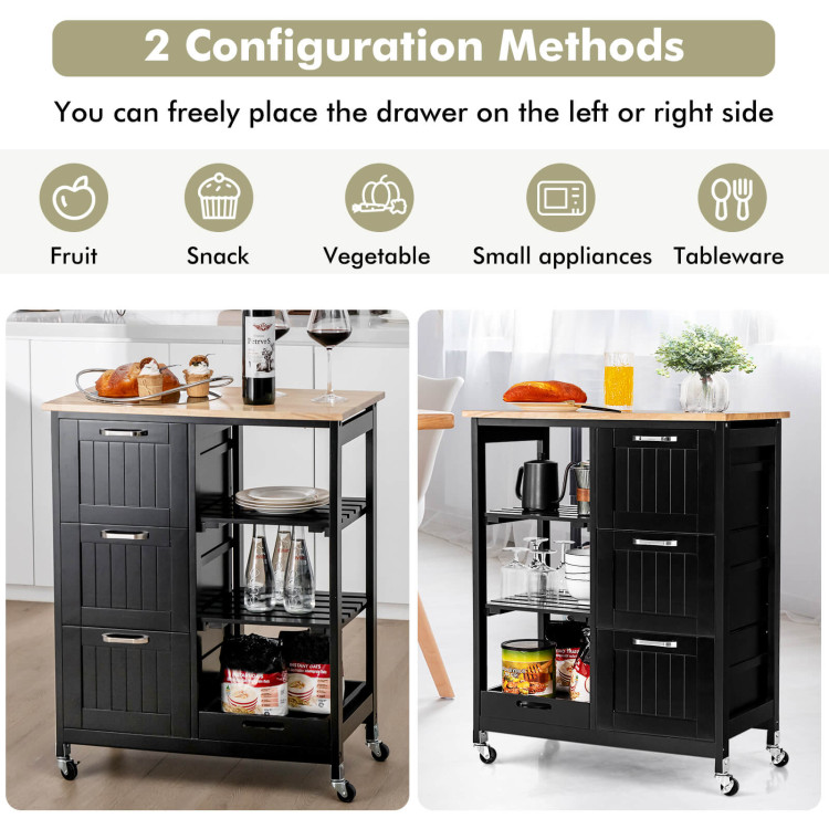 Rolling Kitchen Island Utility Storage Cart with 3 Large Drawers-BlackCostway Gallery View 3 of 10