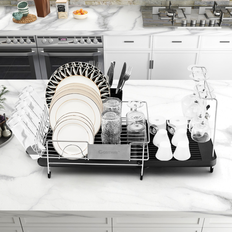 Stainless Steel Expandable Dish Rack with Drainboard and Swivel SpoutCostway Gallery View 7 of 11