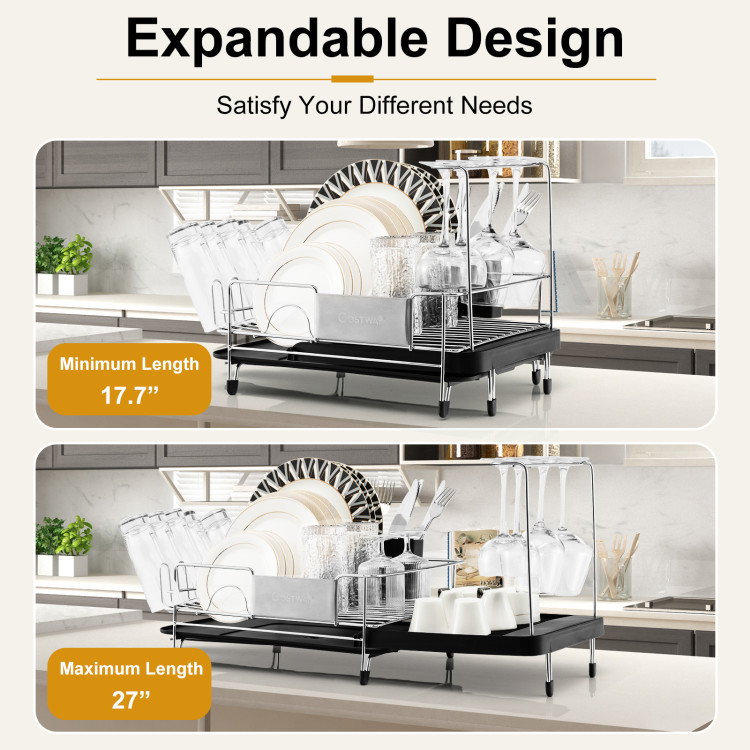 Stainless Steel Expandable Dish Rack with Drainboard and Swivel SpoutCostway Gallery View 6 of 11