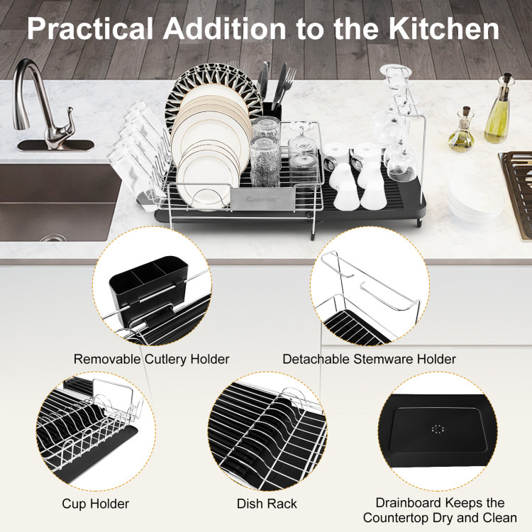 Stainless Steel Expandable Dish Rack with Drainboard and Swivel SpoutCostway Gallery View 10 of 11