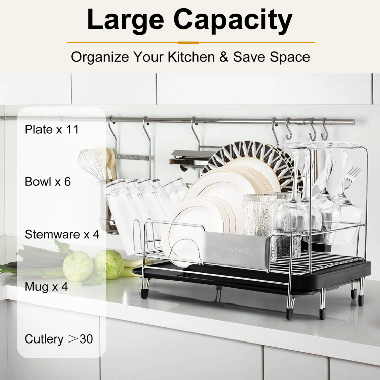 Stainless Steel Expandable Dish Rack with Drainboard and Swivel SpoutCostway Gallery View 3 of 11