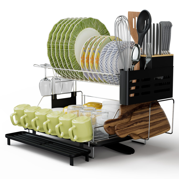2-Tier Dish Rack,Easy Assemble Large Capacity Dish Drying Rack with Side  Mounted Utensil Holder and Cup Holder, Organizing Dishes Kitchen Counter  Top