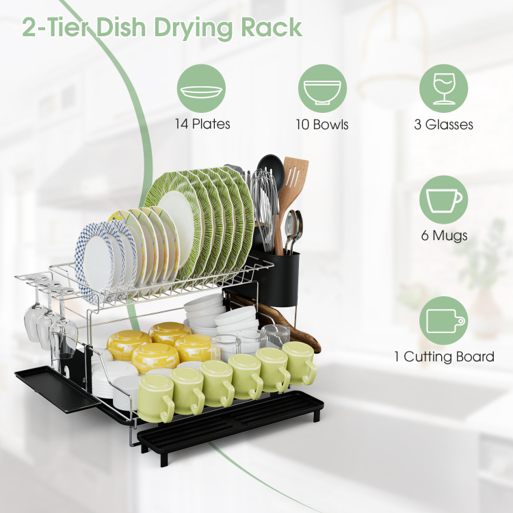 2-Tier Detachable Dish Drying Rack with Cutlery Holder | Costway