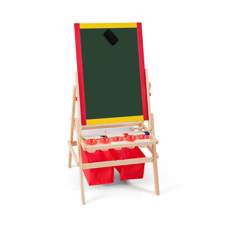 Classroom Easel, 4-Sided Adjustable Kid's Art Easel with Chalkboard Art  Surface and Red Trays