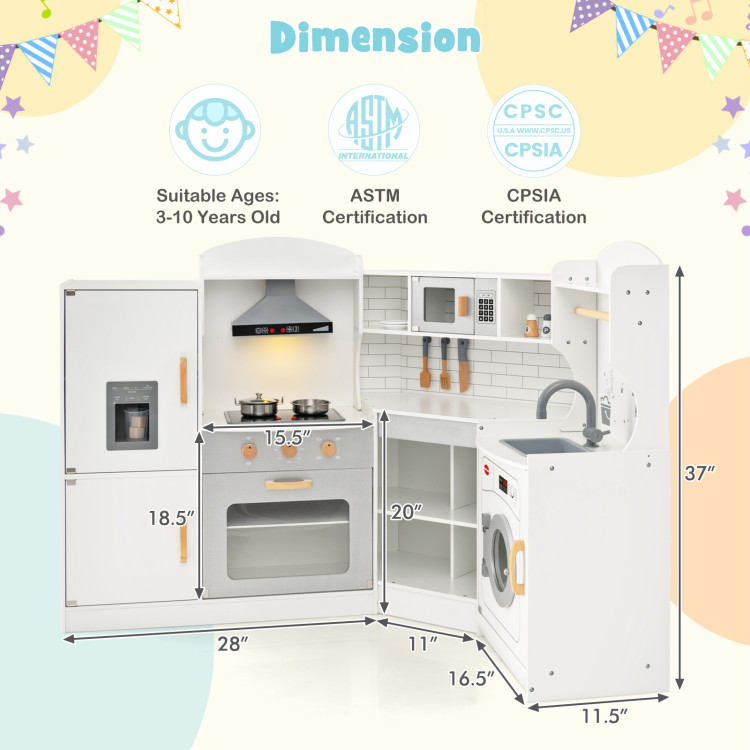 Corner Kids Play Kitchen with Washing Machine and Ice Maker Gift for Boys Girls - Gallery View 5 of 9