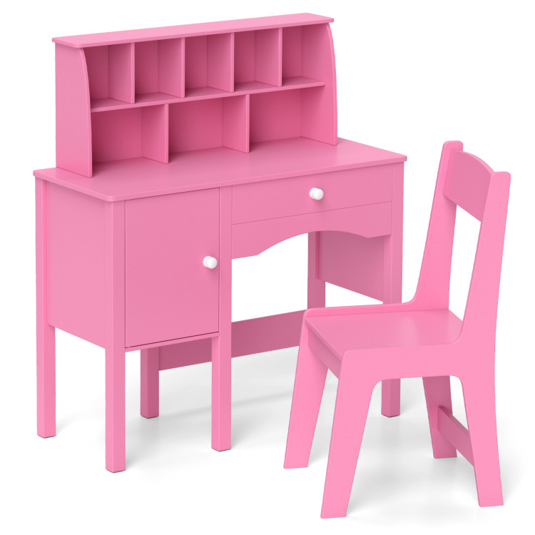 Kids Study Desk and Chair Set with Chair Hutch and Storage Cabinet for 3+ Years Old - Gallery View 1 of 10
