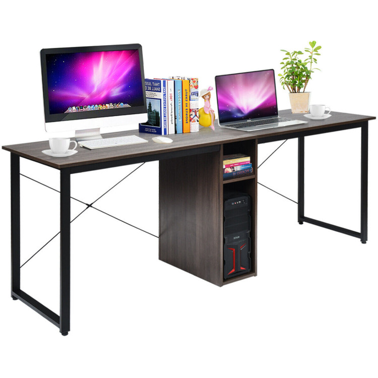 2-Person 79 Inch Computer Desk with Spacious Desktop and CabinetCostway Gallery View 6 of 12