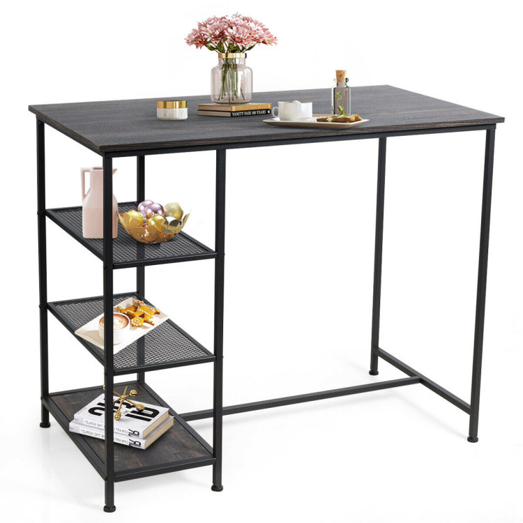 Industrial Dining Bar Pub Table with Metal Frame and Storage ShelvesCostway Gallery View 8 of 11
