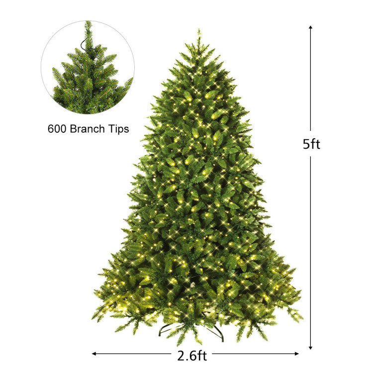 Premium Hinged Artificial Fir Christmas Tree with LED Lights-5 ftCostway Gallery View 4 of 10