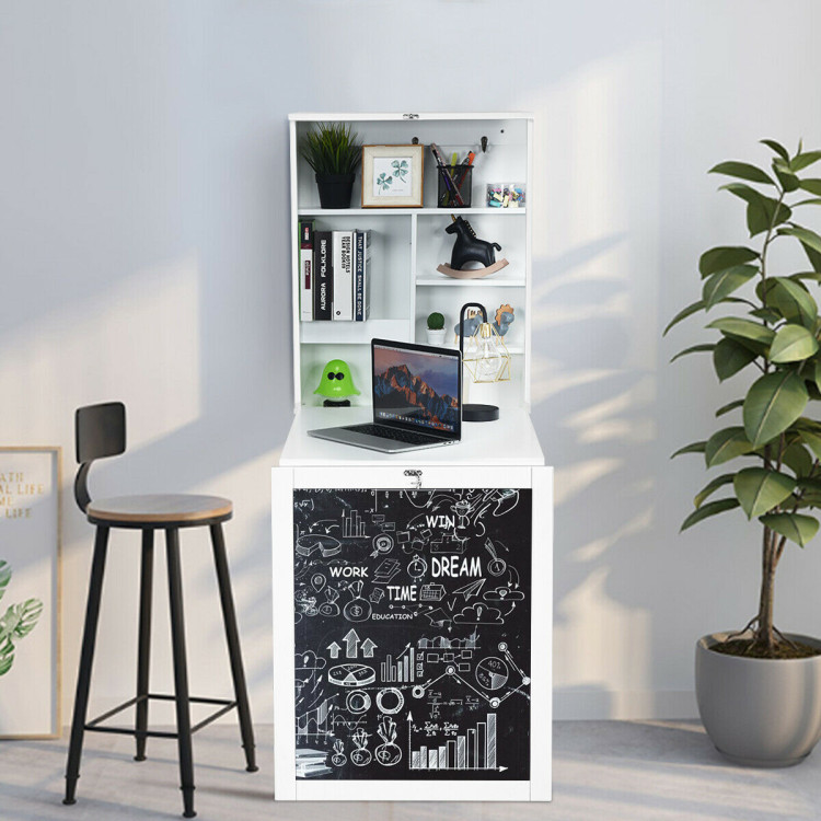 Convertible Wall Mounted Table with A Chalkboard-WhiteCostway Gallery View 1 of 12
