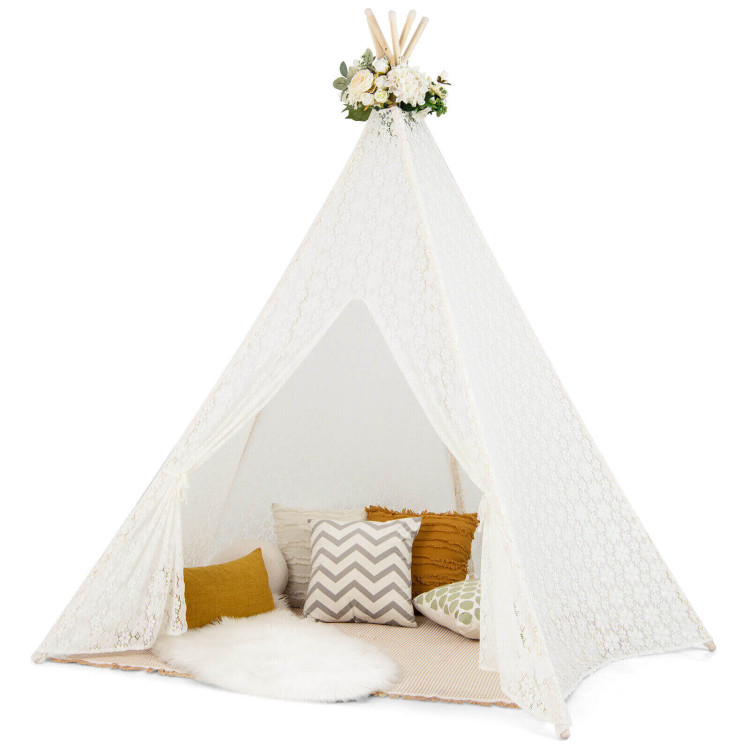 Lace Teepee Tent with Colorful Light Strings for ChildrenCostway Gallery View 1 of 11