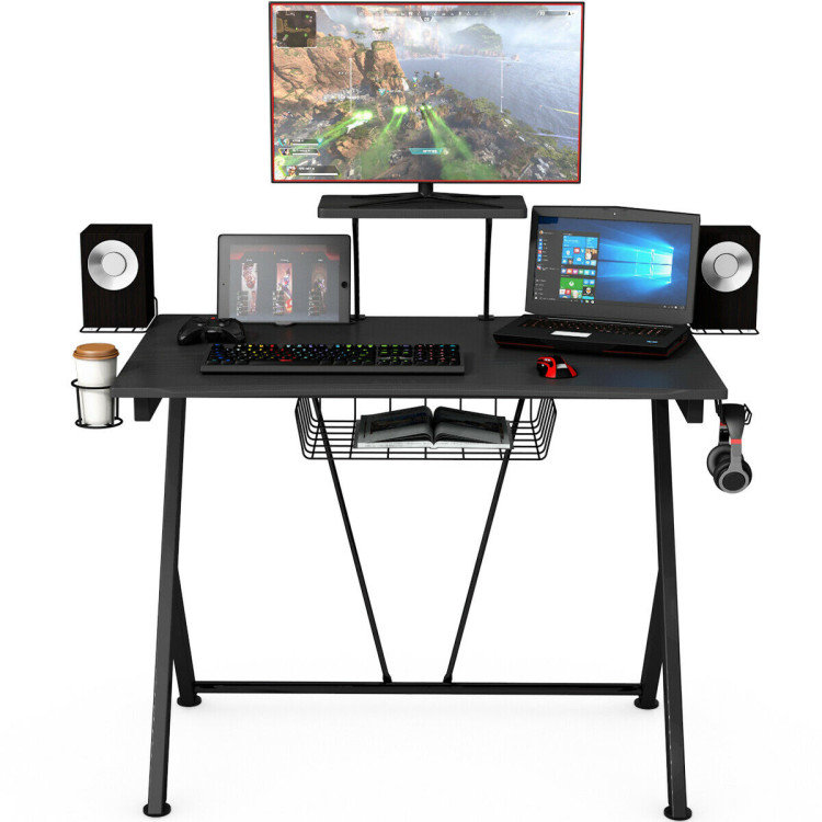 Multifunctional E-Sport Gaming Desk with Headset Hook and Cup HolderCostway Gallery View 10 of 14