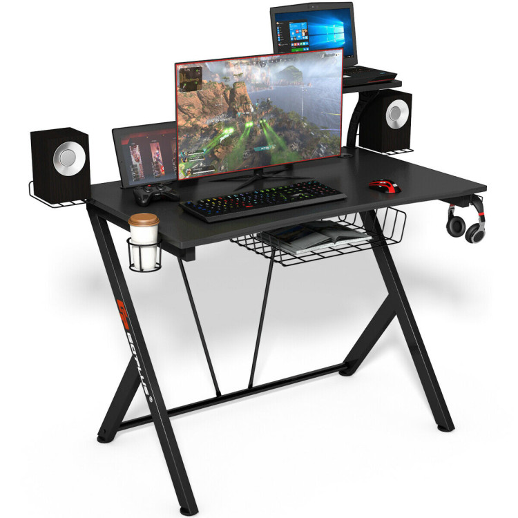 Multifunctional E-Sport Gaming Desk with Headset Hook and Cup HolderCostway Gallery View 8 of 14