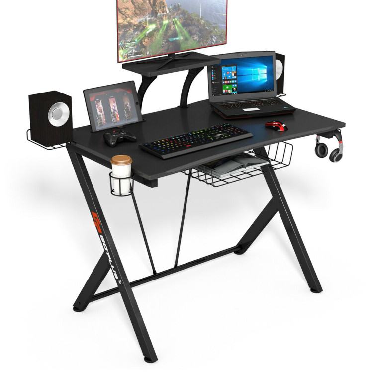 Multifunctional E-Sport Gaming Desk with Headset Hook and Cup HolderCostway Gallery View 9 of 14