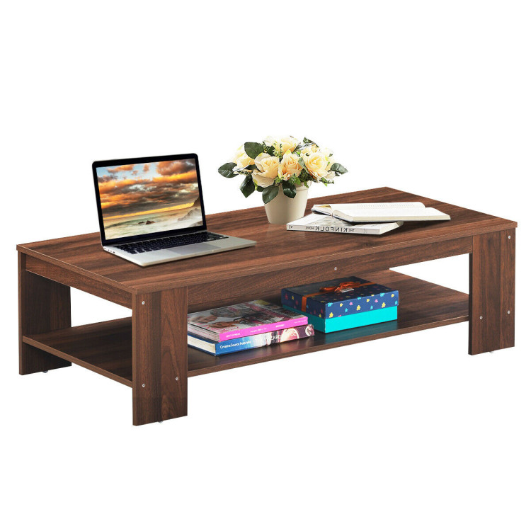 47 Inch 2-Tier Rectangular Coffee Table with Storage ShelfCostway Gallery View 10 of 12