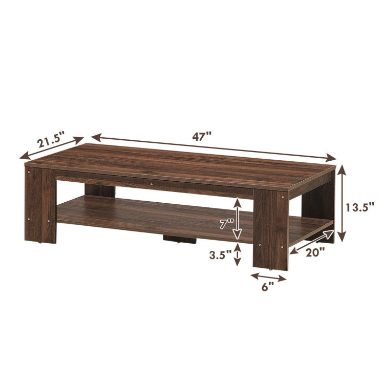 47 Inch 2-Tier Rectangular Coffee Table with Storage ShelfCostway Gallery View 5 of 12