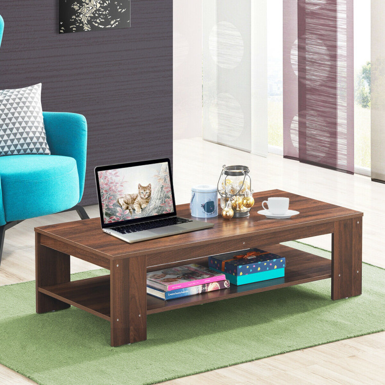 47 Inch 2-Tier Rectangular Coffee Table with Storage ShelfCostway Gallery View 2 of 12