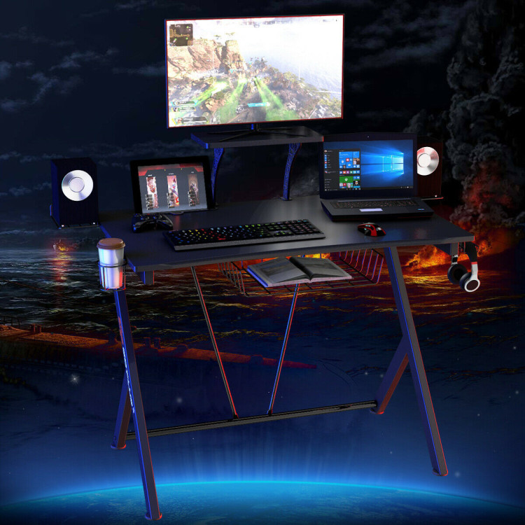 Multifunctional E-Sport Gaming Desk with Headset Hook and Cup HolderCostway Gallery View 7 of 14