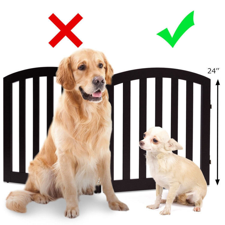 24" 2 Panel Configurable Folding Free Standing Wooden Pet Safety Fence with Arched Top-BrownCostway Gallery View 5 of 9