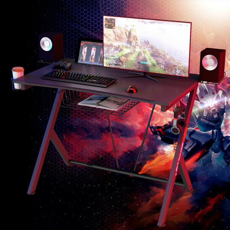 Multifunctional E-Sport Gaming Desk with Headset Hook and Cup HolderCostway Gallery View 3 of 14