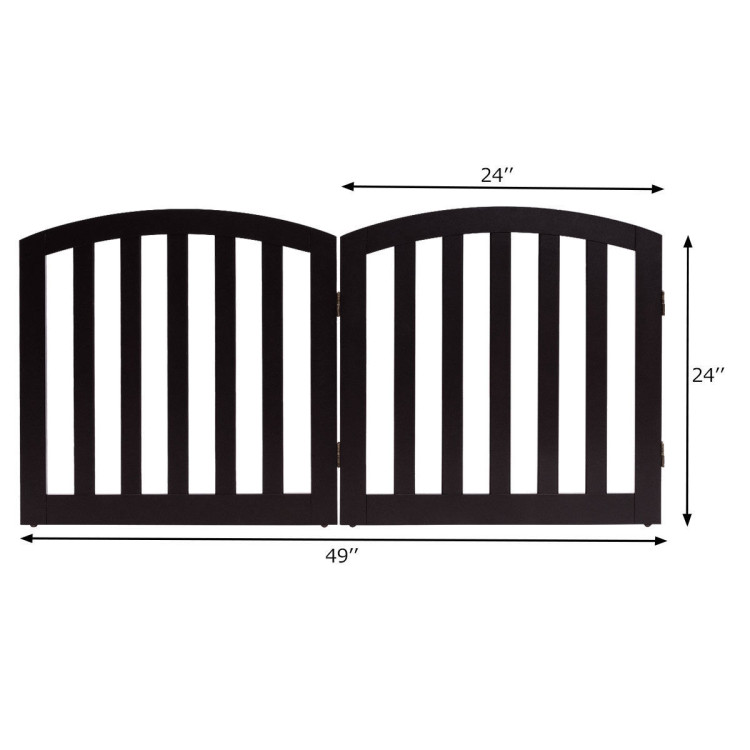24" 2 Panel Configurable Folding Free Standing Wooden Pet Safety Fence with Arched Top-BrownCostway Gallery View 6 of 9