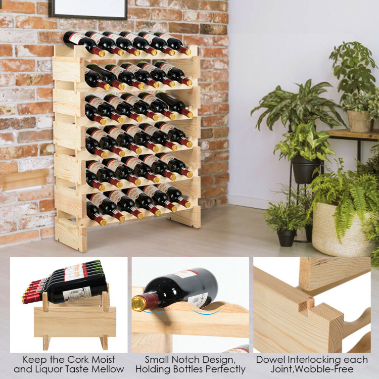 36 Bottles Stackable Wooden Wobble-Free Modular Wine RackCostway Gallery View 3 of 13