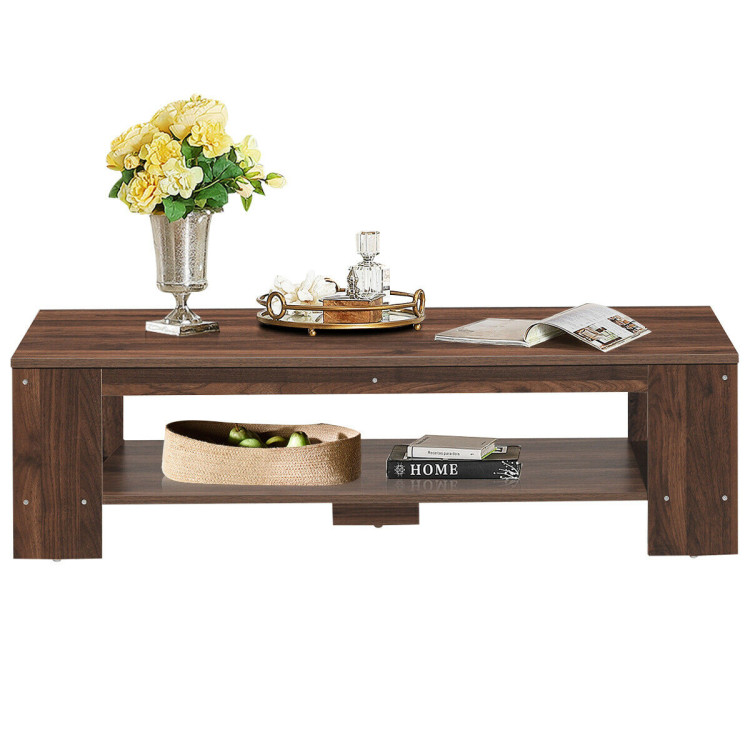 47 Inch 2-Tier Rectangular Coffee Table with Storage ShelfCostway Gallery View 11 of 12