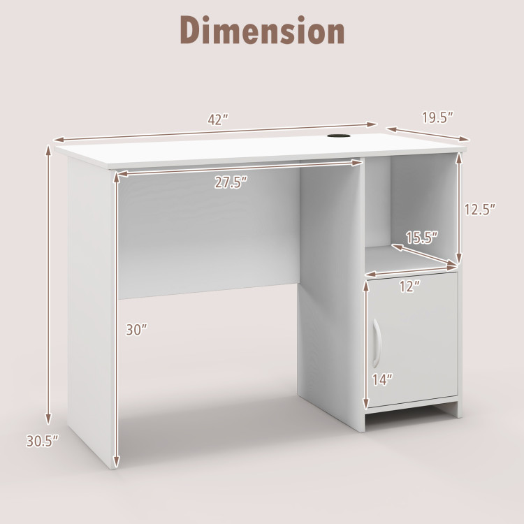 Modern Computer Desk with Cabinet - Costway