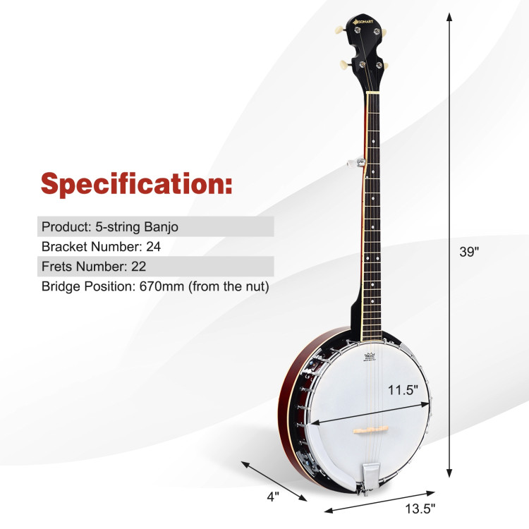 Sonart 5 String Geared Tunable Banjo with caseCostway Gallery View 4 of 10