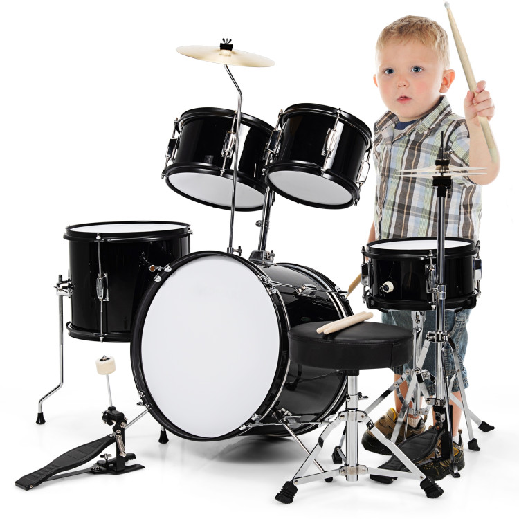 16 Inch 5 Pieces Complete Kids Junior Drum Set Children Beginner Kit-BlackCostway Gallery View 8 of 10