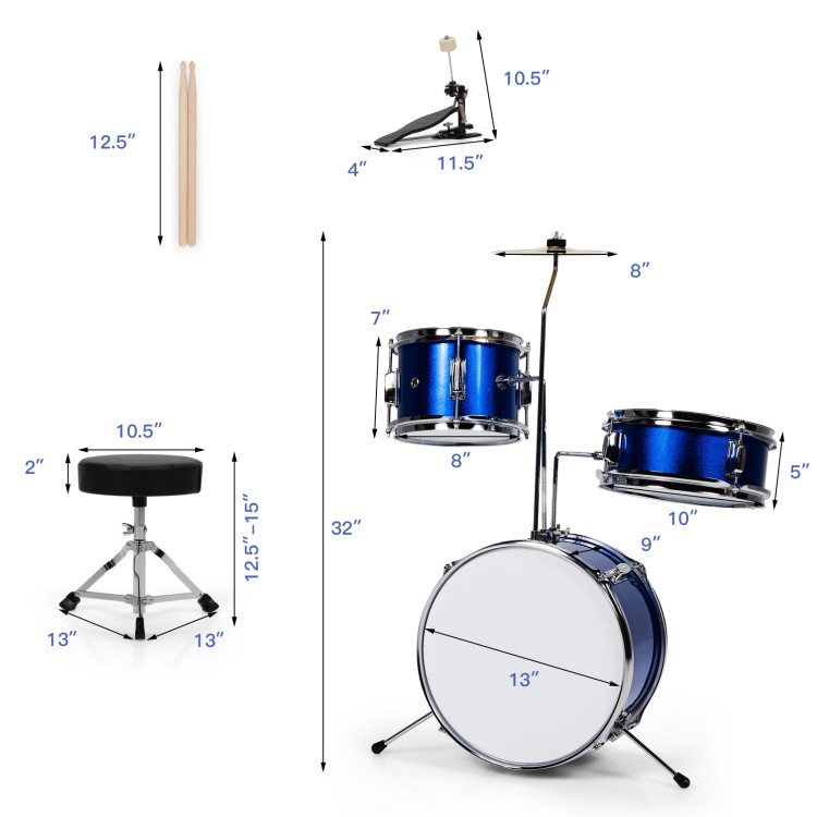 5 Pieces Junior Drum Set with 5 Drums-BlueCostway Gallery View 5 of 10