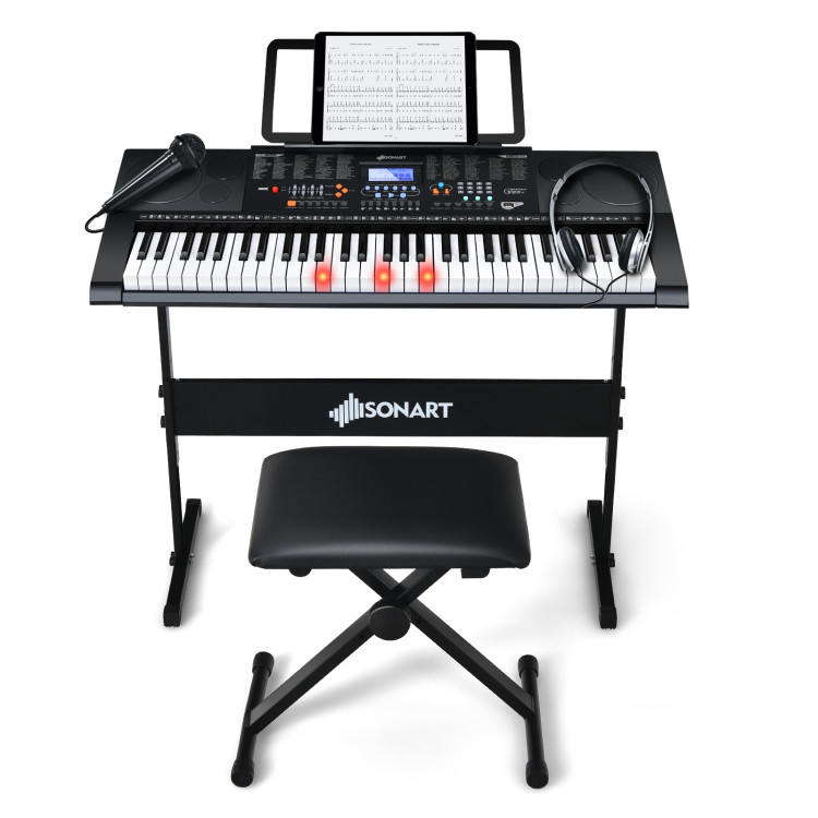 61-Key Electronic Keyboard Piano Set with Full Size Lighted KeysCostway Gallery View 3 of 9