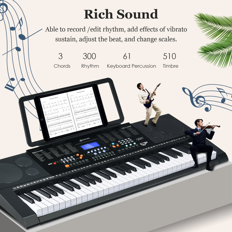 61-Key Electronic Keyboard Piano Set with Full Size Lighted KeysCostway Gallery View 5 of 9