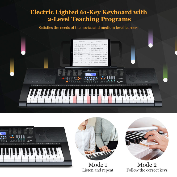 61-Key Electronic Keyboard Piano Set with Full Size Lighted KeysCostway Gallery View 8 of 9